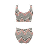 zigzag chevron striped pattern Chest Bowknot High Waisted Bikini Swimsuit