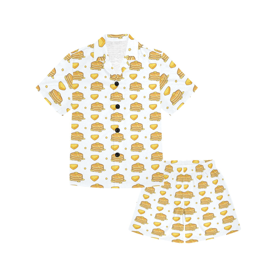 Pancake Pattern Print Design 03 Kids' Boys' Girls' V-Neck Short Pajama Set