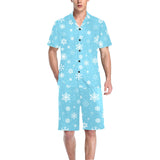 Snowflake pattern blue background Men's V-Neck Short Pajama Set