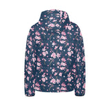Pink sakura cherry blossom blue background Kids' Boys' Girls' Padded Hooded Jacket