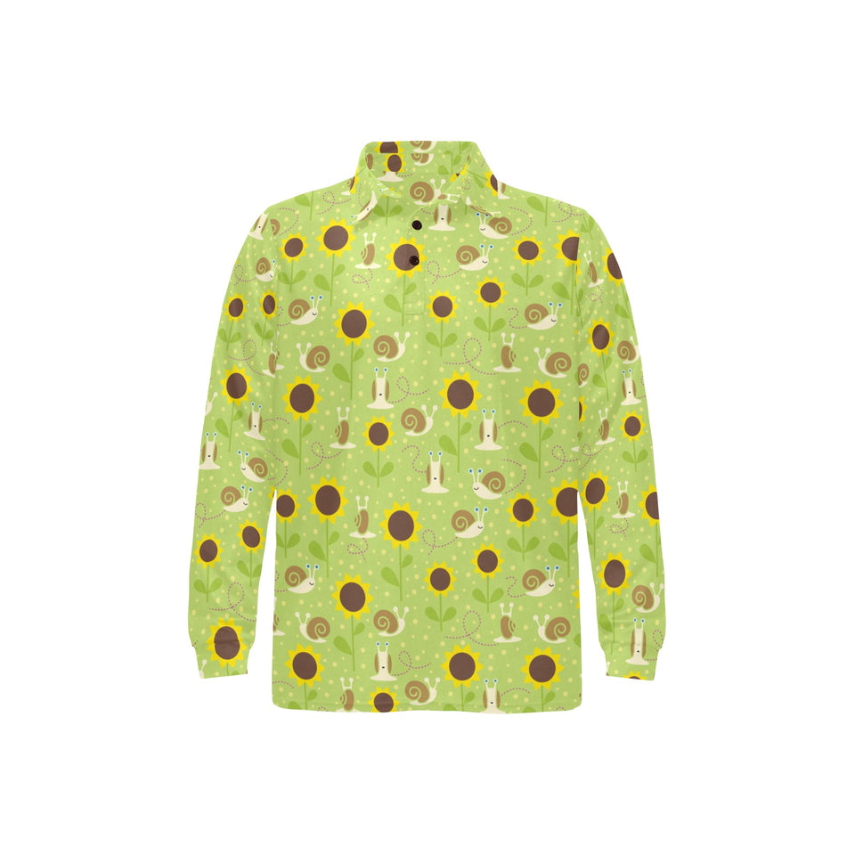 Snail Pattern Print Design 01 Men's Long Sleeve Polo Shirt