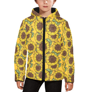 Sunflower pattern Kids' Boys' Girls' Padded Hooded Jacket