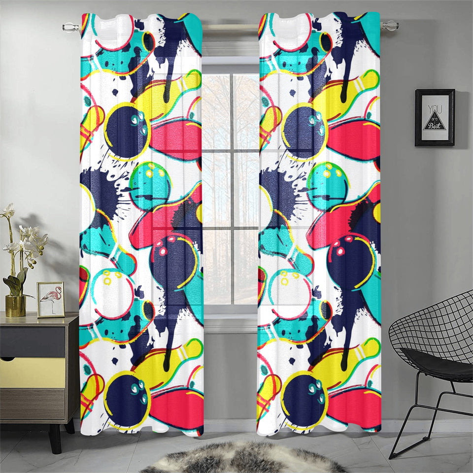 watercolor bowling ball pins Gauze Curtain