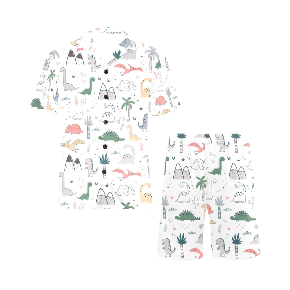 Cute cartoon dinosaurs tree pattern Men's V-Neck Short Pajama Set