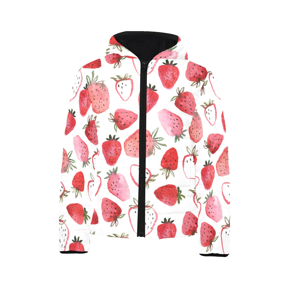 watercolor hand drawn beautiful strawberry pattern Kids' Boys' Girls' Padded Hooded Jacket