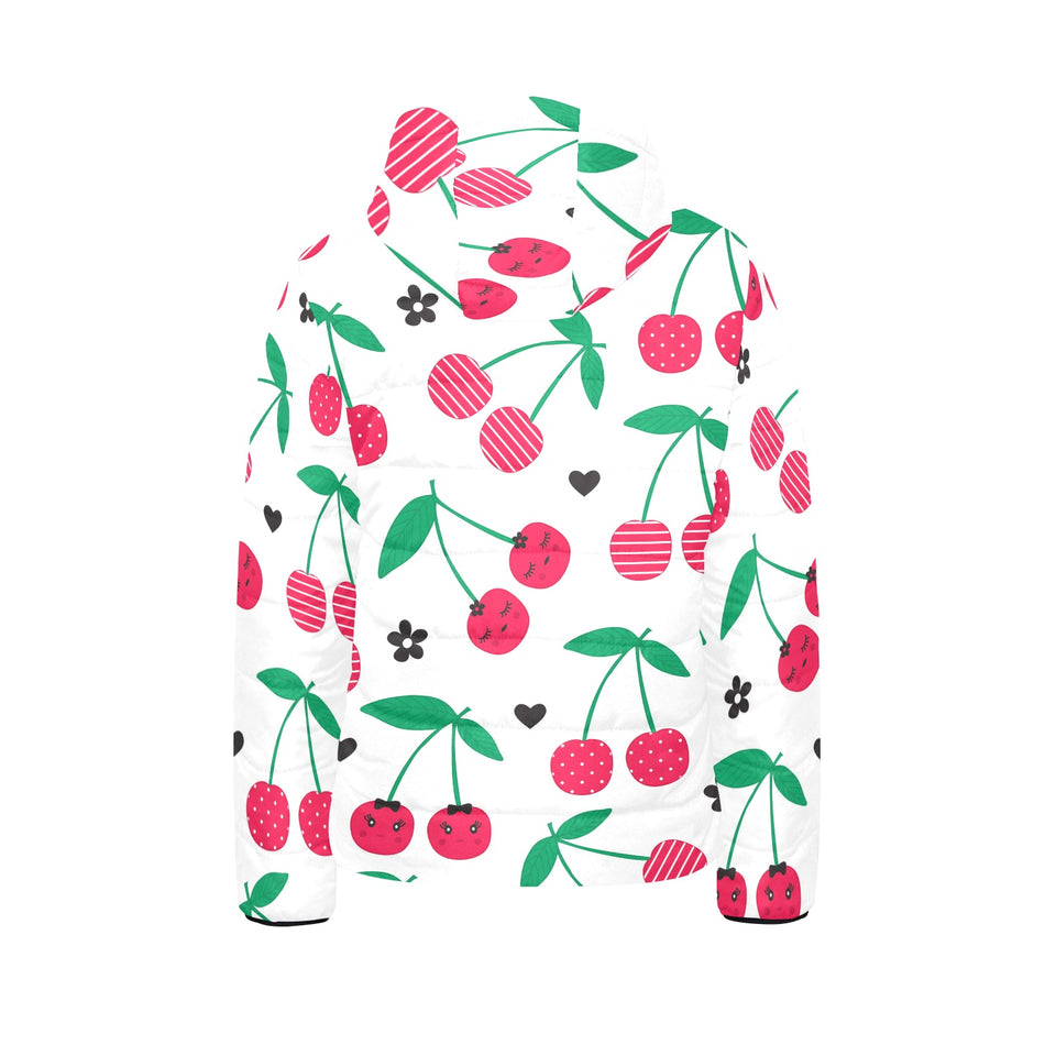 cherry pattern white background Kids' Boys' Girls' Padded Hooded Jacket