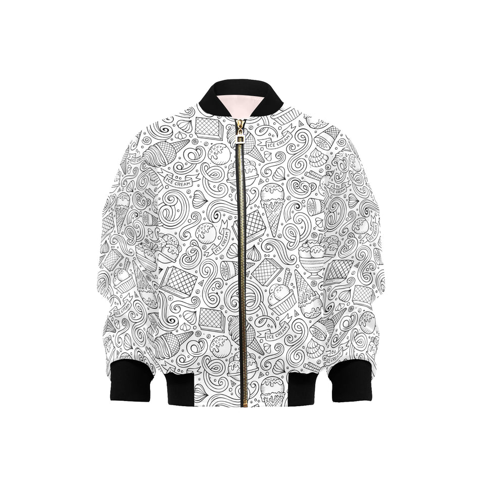 Cartoon hand drawn ice cream black white Kids' Boys' Girls' Bomber Jacket