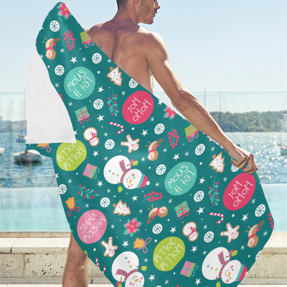 Snowman bird decorative elements christmas pattern Beach Towel