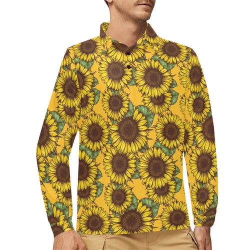 Sunflower pattern Men's Long Sleeve Polo Shirt