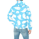 Cute white sea lion seals pattern Men's Padded Hooded Jacket
