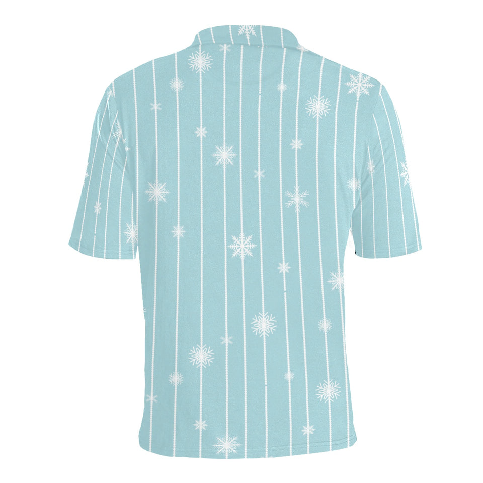 Snowflake pattern blue stripe background Men's All Over Print Polo Shirt