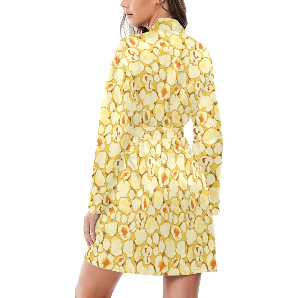 Popcorn Pattern Print Design 04 Women's Long Sleeve Belted Night Robe