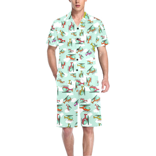 Helicopter design pattern Men's V-Neck Short Pajama Set