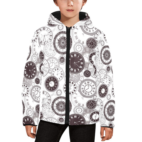Classic vintage clock pattern Kids' Boys' Girls' Padded Hooded Jacket