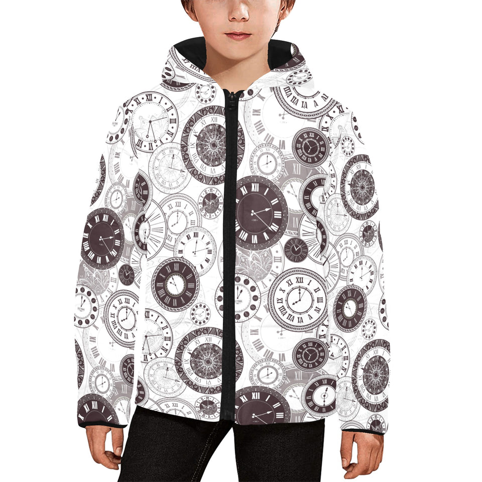 Classic vintage clock pattern Kids' Boys' Girls' Padded Hooded Jacket