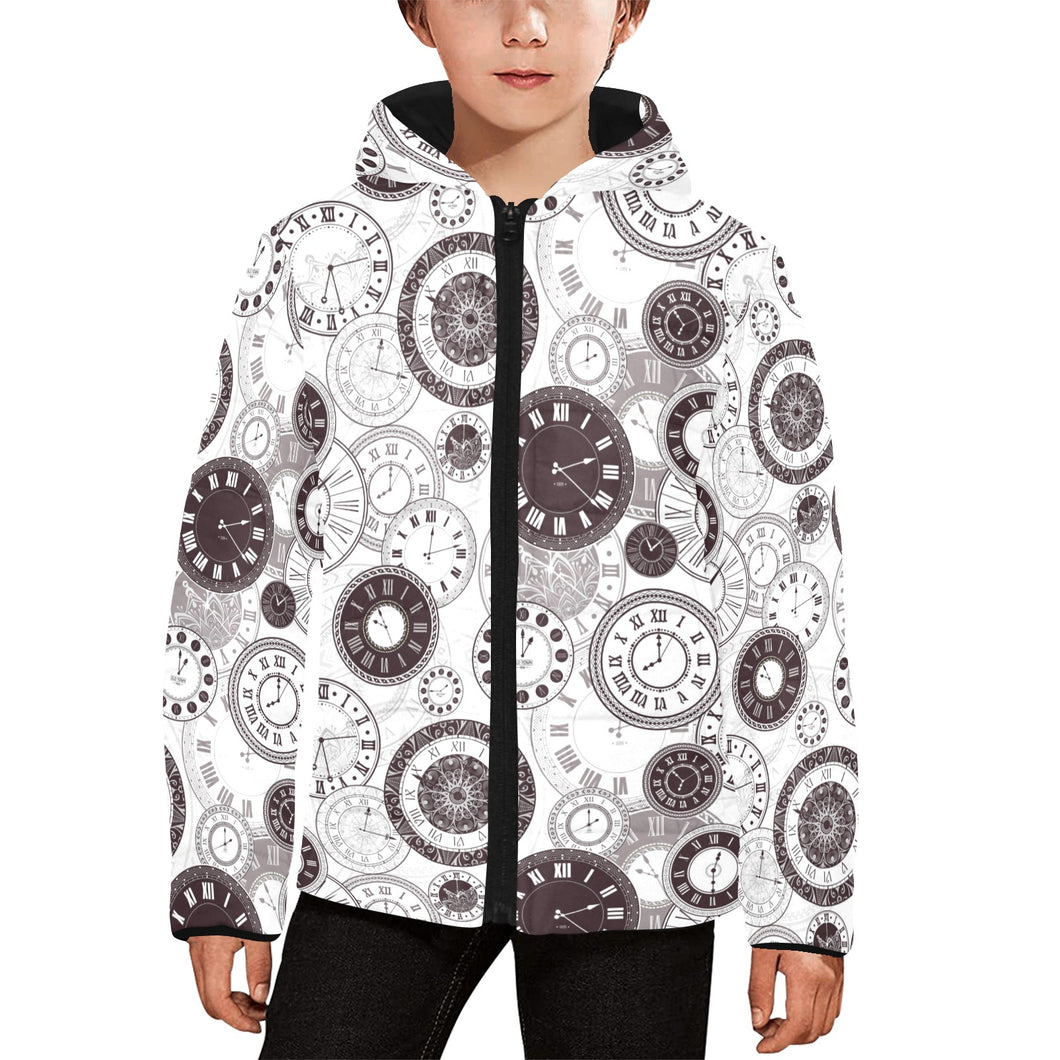 Classic vintage clock pattern Kids' Boys' Girls' Padded Hooded Jacket