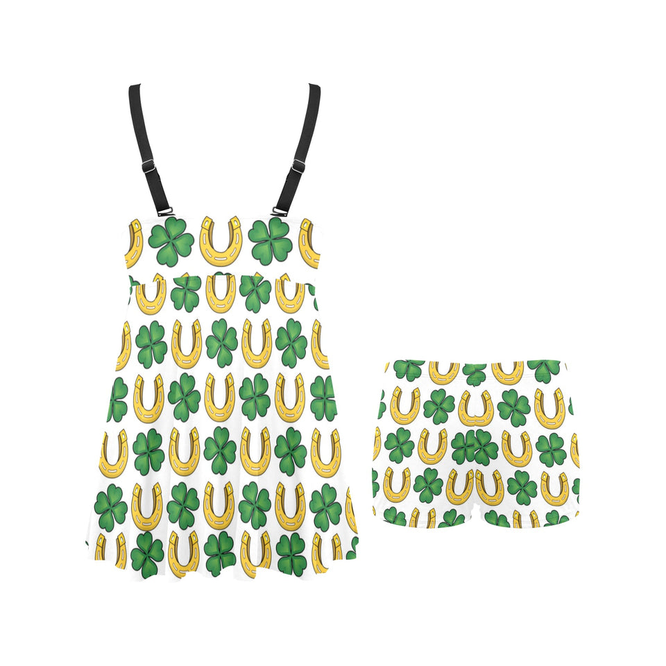 Horseshoes Pattern Print Design 04 Chest Sexy Pleated Two Piece Swim Dress