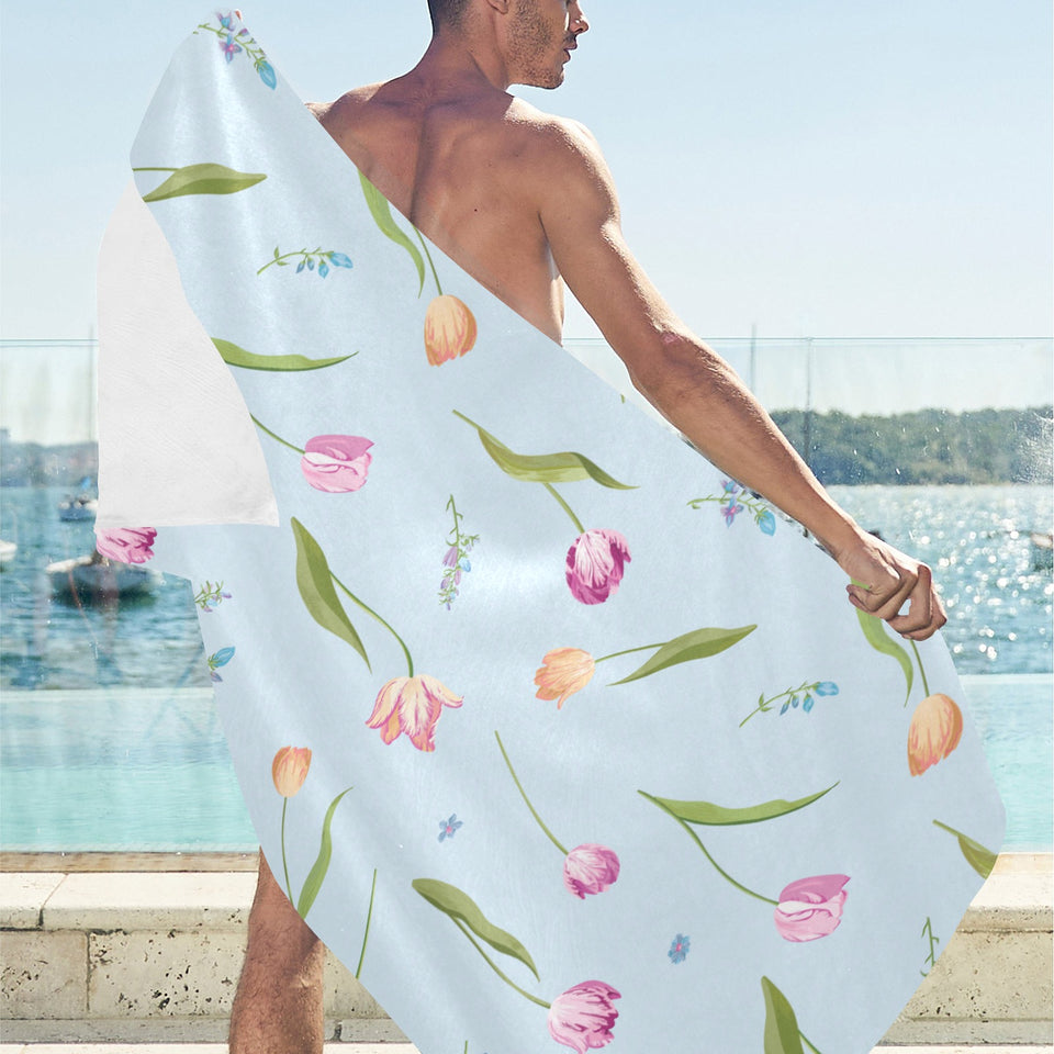 Watercolor Tulips pattern Beach Towel