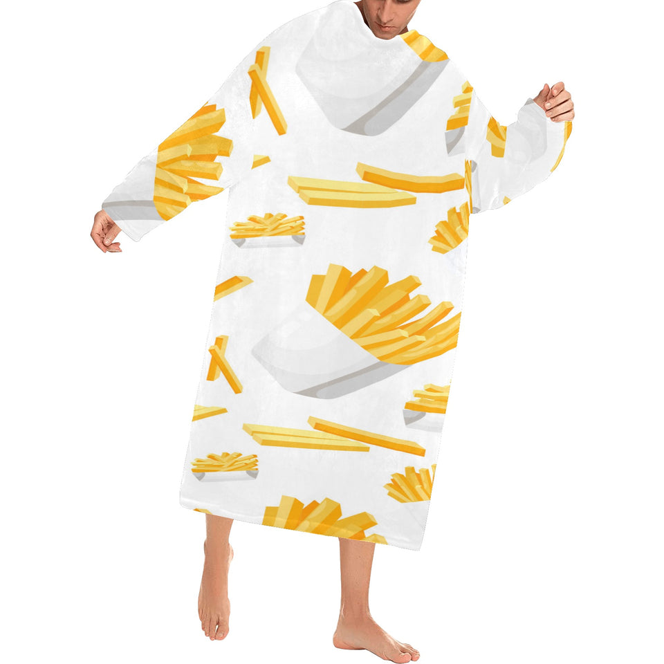 French fries white paper box pattern Blanket Robe with Sleeves