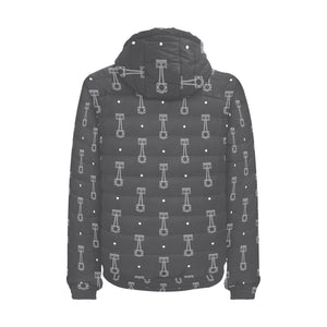 Engine Piston Black Background Pattern Design 02 Men's Padded Hooded Jacket