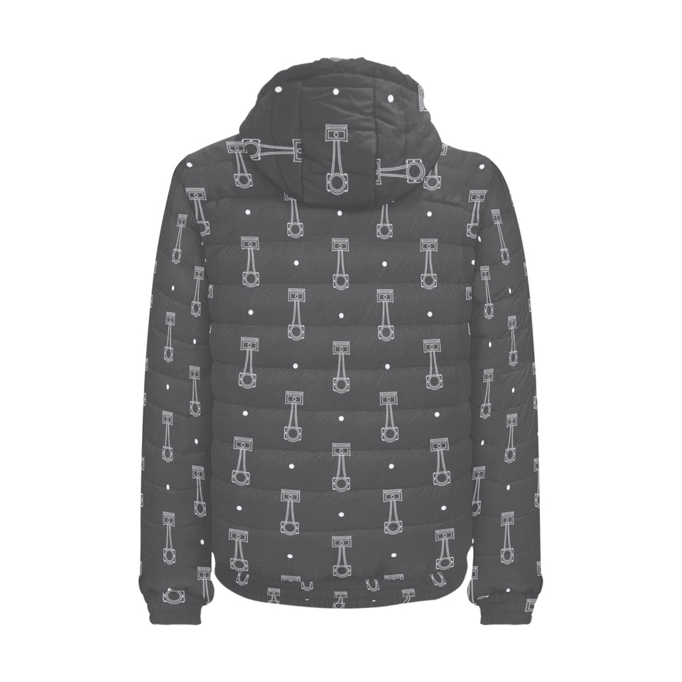 Engine Piston Black Background Pattern Design 02 Men's Padded Hooded Jacket