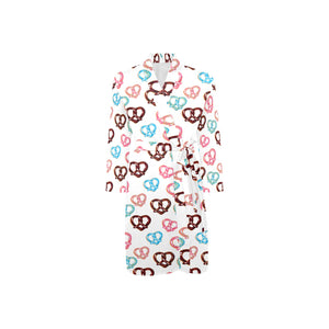 Pretzels Pattern Print Design 04 Men's Long Sleeve Belted Night Robe