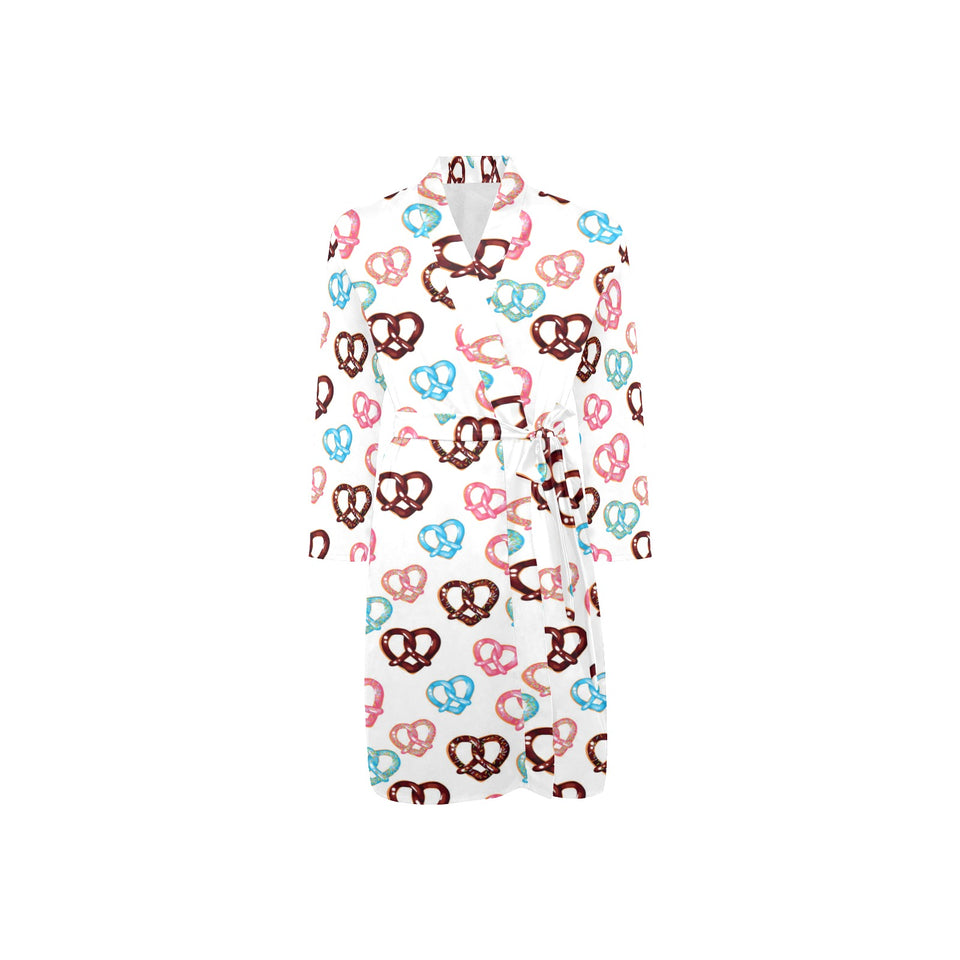 Pretzels Pattern Print Design 04 Men's Long Sleeve Belted Night Robe