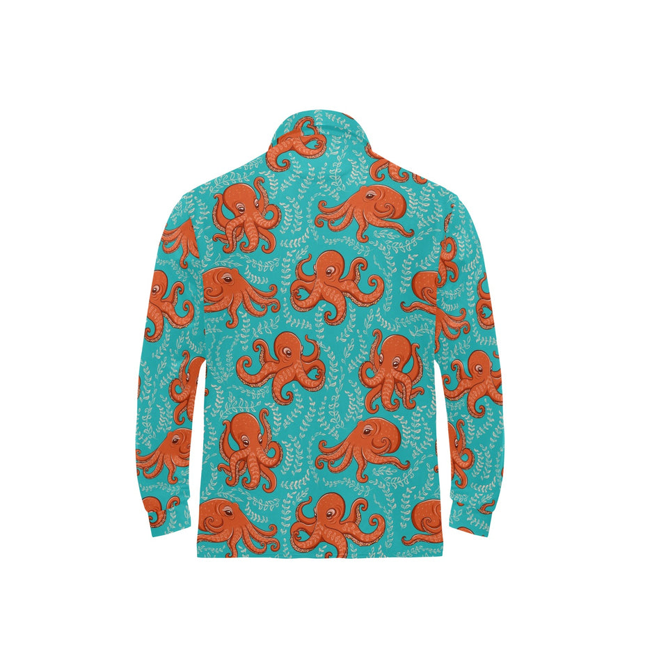 Octopus turquoise background Men's Long Sleeve Polo Shirt