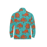 Octopus turquoise background Men's Long Sleeve Polo Shirt