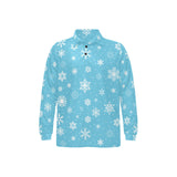 Snowflake pattern blue background Men's Long Sleeve Polo Shirt