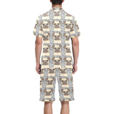 Happy pug pattern Men's V-Neck Short Pajama Set