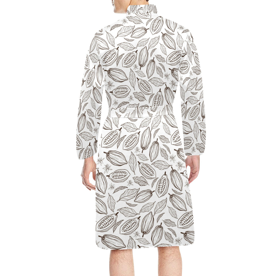 cacao beans leaves pattern Men's Long Sleeve Belted Night Robe
