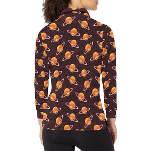 Hamburger Pattern Print Design 05 Women's Long Sleeve Polo Shirt