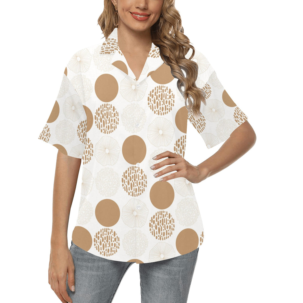Gold Texture mushroom pattern Women's All Over Print Hawaiian Shirt
