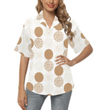 Gold Texture mushroom pattern Women's All Over Print Hawaiian Shirt
