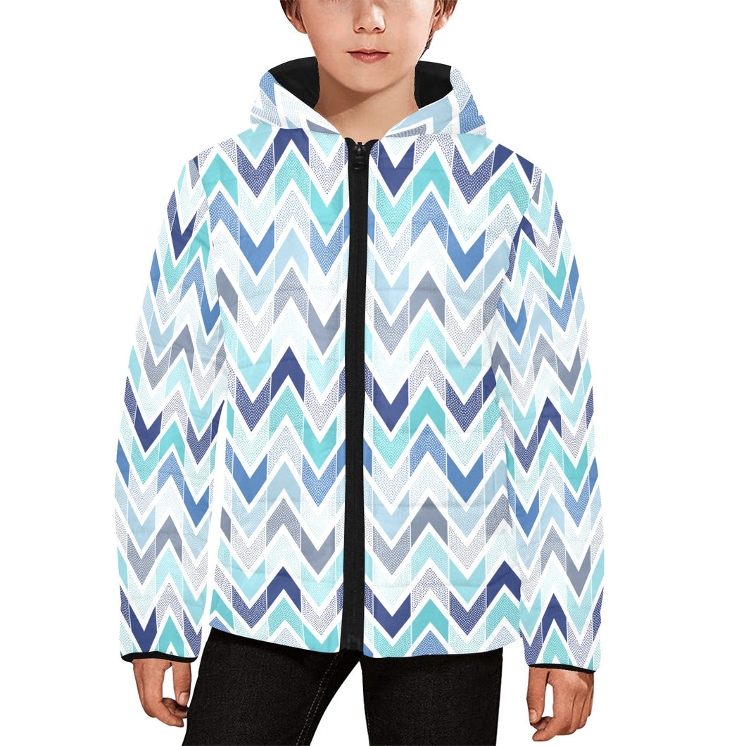 zigzag chevron blue pattern Kids' Boys' Girls' Padded Hooded Jacket