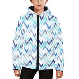 zigzag chevron blue pattern Kids' Boys' Girls' Padded Hooded Jacket