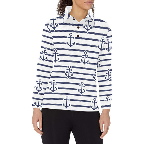 Anchor rope nautical pattern Women's Long Sleeve Polo Shirt