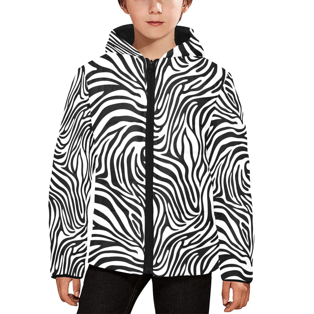 Zebra skin pattern Kids' Boys' Girls' Padded Hooded Jacket