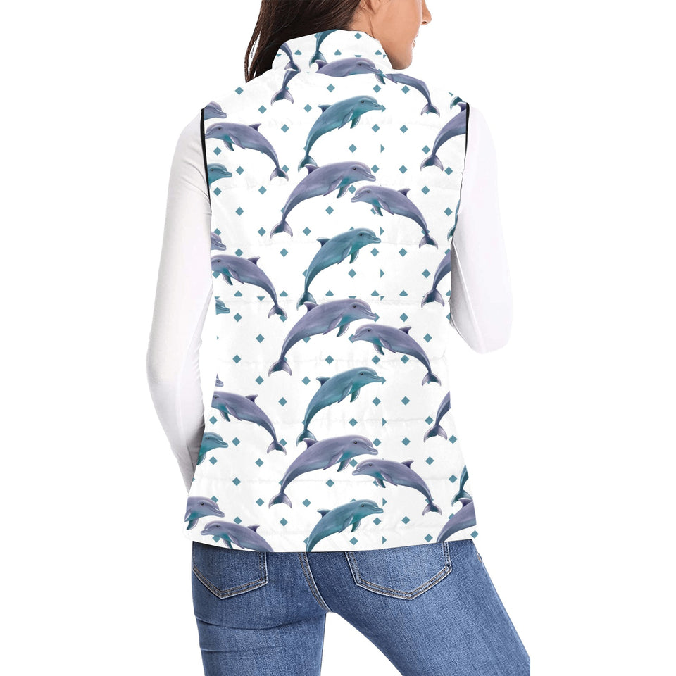 Dolphins pattern dotted background Women's Padded Vest