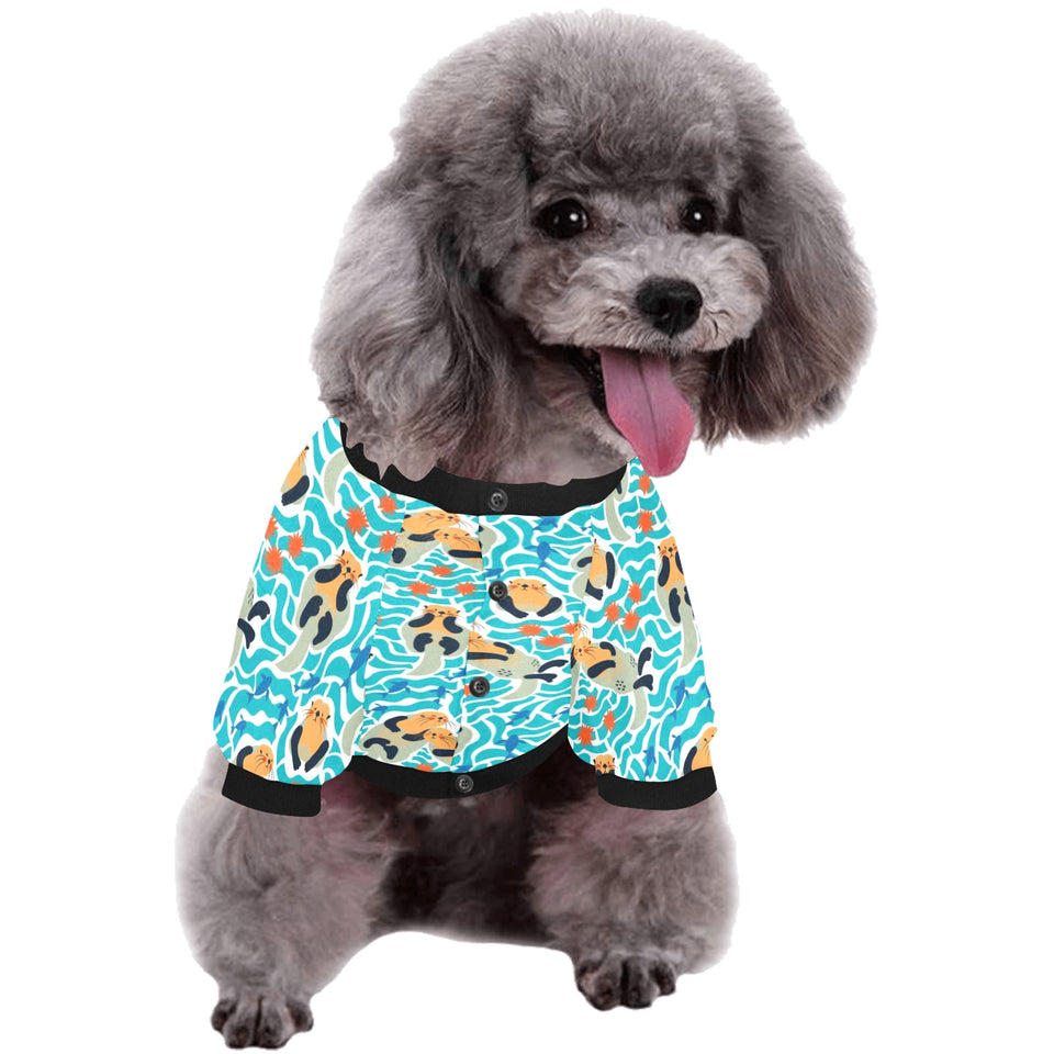 Cute sea otters fishe sea urchin pattern All Over Print Pet Dog Round Neck Fuzzy Shirt