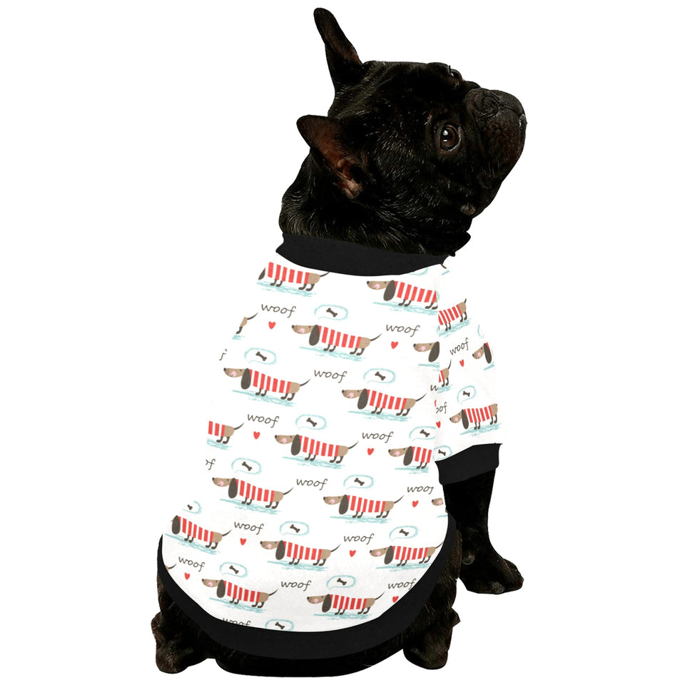 Cute dachshund bone pattern All Over Print Pet Dog Round Neck Fuzzy Shirt