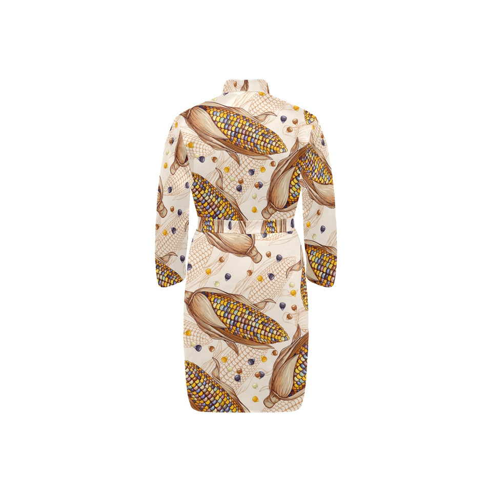 Corn Pattern Print Design 03 Men's Long Sleeve Belted Night Robe