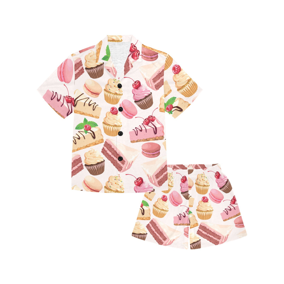 Cake cupcake sweets pattern Kids' Boys' Girls' V-Neck Short Pajama Set