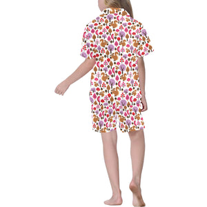 Squirrel Pattern Print Design 02 Kids' Boys' Girls' V-Neck Short Pajama Set