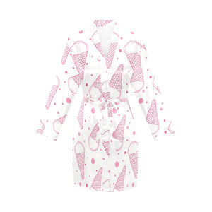 Hand drawn ice cream pattern Women's Long Sleeve Belted Night Robe