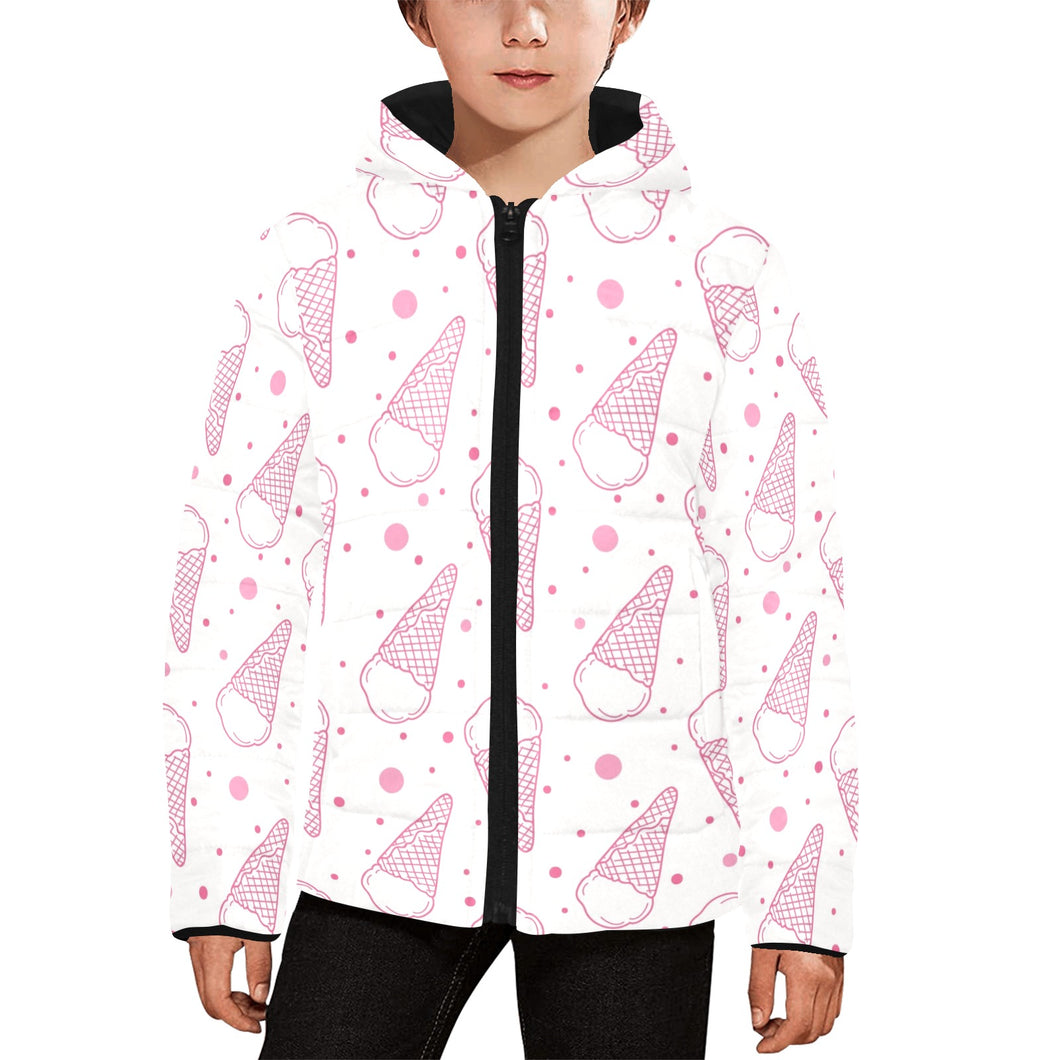 Hand drawn ice cream pattern Kids' Boys' Girls' Padded Hooded Jacket