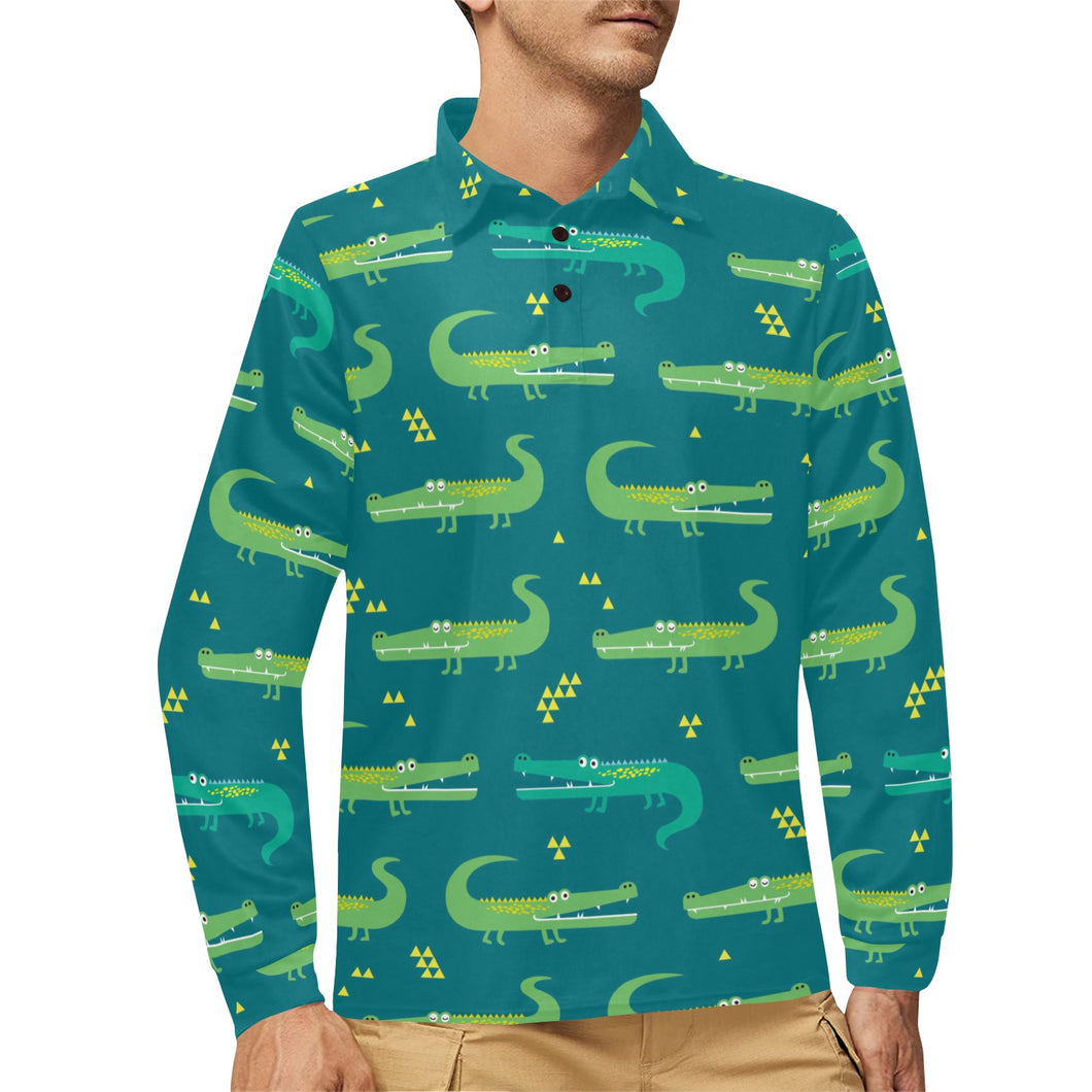 Crocodile pattern Men's Long Sleeve Polo Shirt