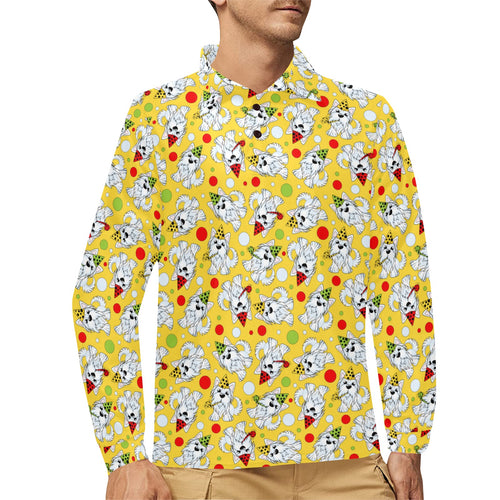 Yorkshire Terrier Pattern Print Design 05 Men's Long Sleeve Polo Shirt