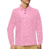 Sweet candy pink background Men's Long Sleeve Polo Shirt